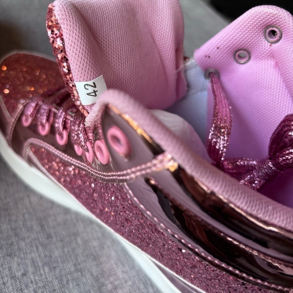 Pink Glitter High Top Shoes | Party Casual Lace-up Sneakers - Picture 2 of 8